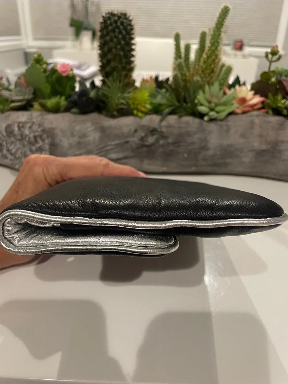 Clara Kasavina Black Leather Evening Clutch Crystal Clasp & Dust Bag - NWOT